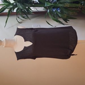 Bobeau Charcoal Tank Top W Front Side Knot V Neck Semi Sheer